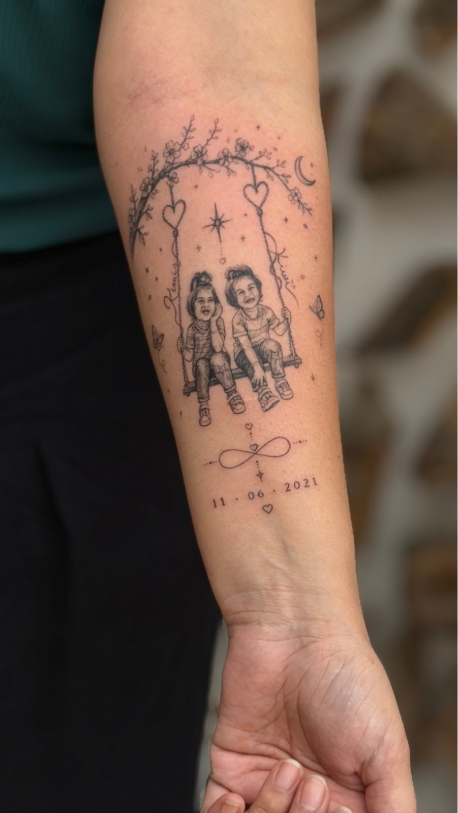Fine line tattoo detail
